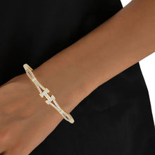 Load image into Gallery viewer, Bangle Sleek Timeless Luxe H Pave Gold Bracelet
