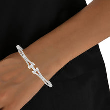 Load image into Gallery viewer, Bangle Sleek Timeless Luxe H Pave Silver Bracelet
