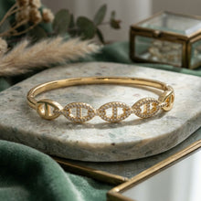 Load image into Gallery viewer, Bangle Sleek Gold Anchor Chain CZ Bracelet
