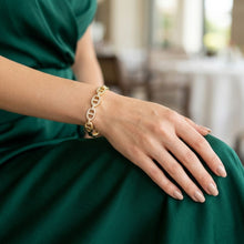 Load image into Gallery viewer, Bangle Sleek Gold Anchor Chain CZ Bracelet
