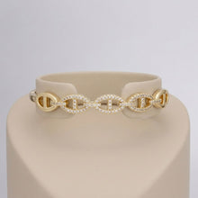 Load image into Gallery viewer, Bangle Sleek Gold Anchor Chain CZ Bracelet

