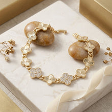 Load image into Gallery viewer, Chain Gold Quatrefoil Clover Link CZ Bracelet
