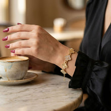 Load image into Gallery viewer, Chain Gold Quatrefoil Clover Link CZ Bracelet
