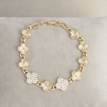 Load image into Gallery viewer, Chain Gold Quatrefoil Clover Link CZ Bracelet
