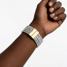 Load image into Gallery viewer, Gold 5 Strand Clear Stone Disco Ball Cuff Bracelet
