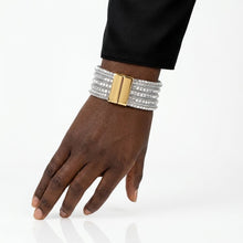 Load image into Gallery viewer, Gold 5 Strand Clear Stone Disco Ball Cuff Bracelet
