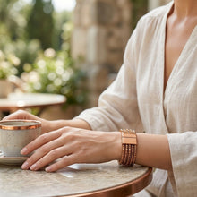 Load image into Gallery viewer, Gold 5 Strand Gold Stone Disco Ball Cuff Bracelet
