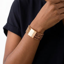 Load image into Gallery viewer, Gold 5 Strand Gold Stone Disco Ball Cuff Bracelet
