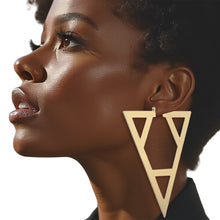 Load image into Gallery viewer, Hoop Geometric Pointed Gold Triangle XL Earrings
