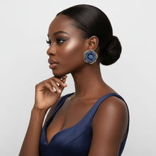 Load image into Gallery viewer, Stud Die Cut Gold and Blue Denim Rose Earrings
