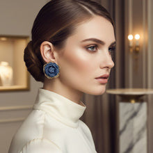 Load image into Gallery viewer, Stud Die Cut Gold and Blue Denim Rose Earrings
