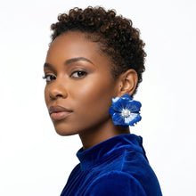 Load image into Gallery viewer, Blue Oversized Stud Painted Petal Flower Earrings
