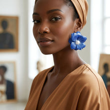 Load image into Gallery viewer, Blue Oversized Stud Painted Petal Flower Earrings
