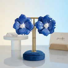 Load image into Gallery viewer, Blue Oversized Stud Painted Petal Flower Earrings

