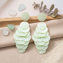 Load image into Gallery viewer, Dangle Lime Green Swirl Shell Disc Resort Earrings
