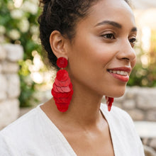 Load image into Gallery viewer, Dangle Red Swirl Shell Disc Resort Earrings
