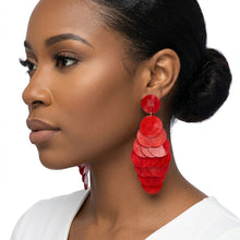 Load image into Gallery viewer, Dangle Red Swirl Shell Disc Resort Earrings
