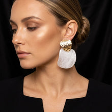 Load image into Gallery viewer, Hammered Gold &amp; White Resin Drop Earrings
