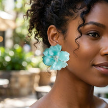 Load image into Gallery viewer, Oversized Aqua Acrylic Petal Flower Stud Earrings
