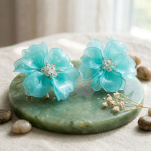 Load image into Gallery viewer, Oversized Aqua Acrylic Petal Flower Stud Earrings
