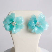 Load image into Gallery viewer, Oversized Aqua Acrylic Petal Flower Stud Earrings
