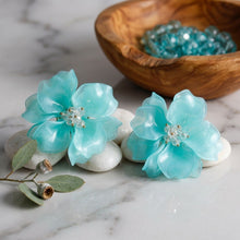 Load image into Gallery viewer, Oversized Aqua Acrylic Petal Flower Stud Earrings
