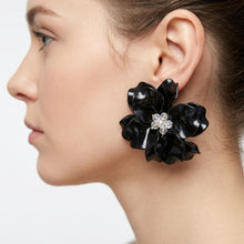 Load image into Gallery viewer, Oversized Black Acrylic Petal Flower Stud Earrings
