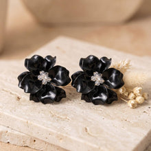 Load image into Gallery viewer, Oversized Black Acrylic Petal Flower Stud Earrings
