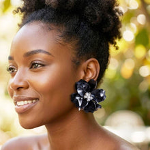 Load image into Gallery viewer, Oversized Black Acrylic Petal Flower Stud Earrings
