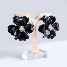 Load image into Gallery viewer, Oversized Black Acrylic Petal Flower Stud Earrings
