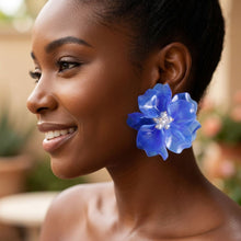 Load image into Gallery viewer, Oversized Blue Acrylic Petal Flower Stud Earrings
