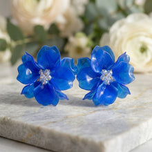 Load image into Gallery viewer, Oversized Blue Acrylic Petal Flower Stud Earrings
