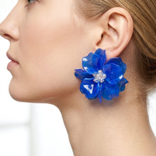 Load image into Gallery viewer, Oversized Blue Acrylic Petal Flower Stud Earrings

