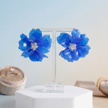 Load image into Gallery viewer, Oversized Blue Acrylic Petal Flower Stud Earrings

