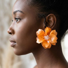 Load image into Gallery viewer, Oversized Orange Acrylic Flower Stud Earrings
