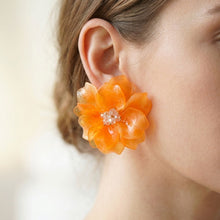 Load image into Gallery viewer, Oversized Orange Acrylic Flower Stud Earrings
