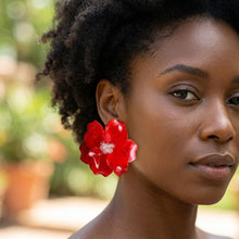 Load image into Gallery viewer, Oversized Red Acrylic Petal Flower Stud Earrings

