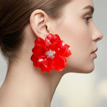 Load image into Gallery viewer, Oversized Red Acrylic Petal Flower Stud Earrings
