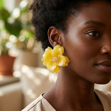 Load image into Gallery viewer, Oversized Yellow Acrylic Petal Flower Stud Earrings
