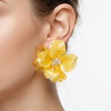 Load image into Gallery viewer, Oversized Yellow Acrylic Petal Flower Stud Earrings
