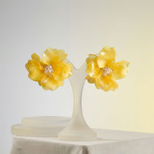 Load image into Gallery viewer, Oversized Yellow Acrylic Petal Flower Stud Earrings
