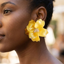Load image into Gallery viewer, Oversized Yellow Acrylic Petal Flower Stud Earrings
