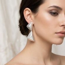 Load image into Gallery viewer, Drop Matte Silver Puffed Triangle Modern Earrings
