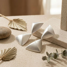 Load image into Gallery viewer, Drop Matte Silver Puffed Triangle Modern Earrings
