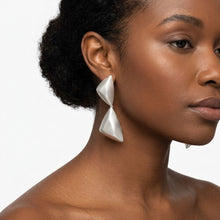 Load image into Gallery viewer, Drop Matte Silver Puffed Triangle Modern Earrings
