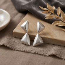 Load image into Gallery viewer, Drop Matte Silver Puffed Triangle Modern Earrings
