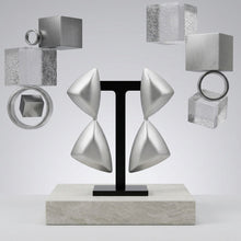 Load image into Gallery viewer, Drop Matte Silver Puffed Triangle Modern Earrings
