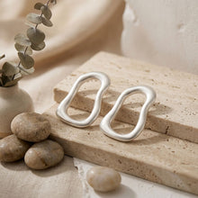 Load image into Gallery viewer, Stud Brushed Matte Silver Wavy Oval Earrings
