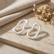 Load image into Gallery viewer, Stud Brushed Matte Silver Wavy Oval Earrings
