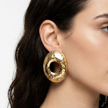 Load image into Gallery viewer, Stud Brushed Gold Hammered Domed Oval Earrings
